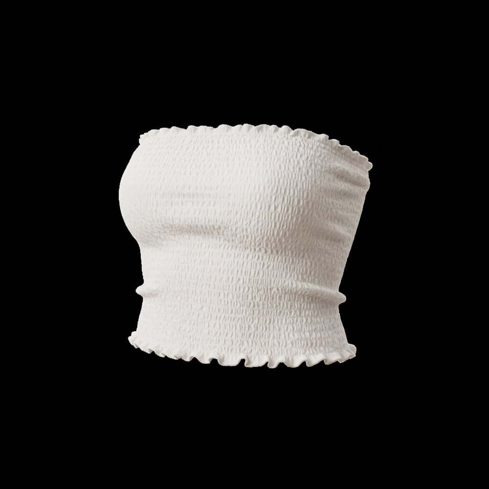 Garage White Smocked Lettuce Edge Tube Top